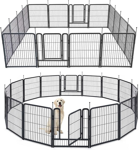 TMEE Dog Playpens 8/16 Panels Dog Pen Outdoor Dog Fence Exercise Pen 32 inch Height Pet Play Yard Gate with Doors for Large/Medium/Small Dogs, Pet Playpen for RV, Camping, Yard, 16 Pcs