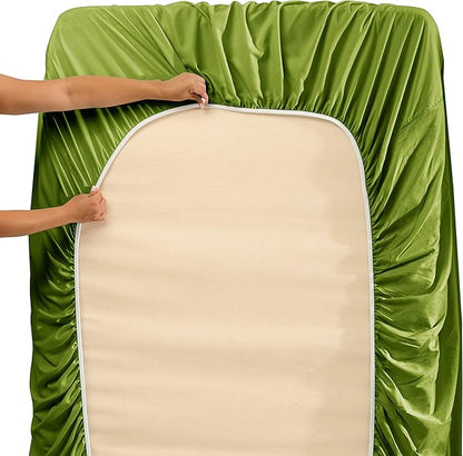 Nestl Full XL Sheet Set - Luxury 1800 Ultra-Soft Microfiber Full Extra Long Bed Sheets - Double Brushed - Deep Pockets - Easy Fit - 4 Piece Set - Bedding Sheets & Pillowcases (Full XL, Calla Green)