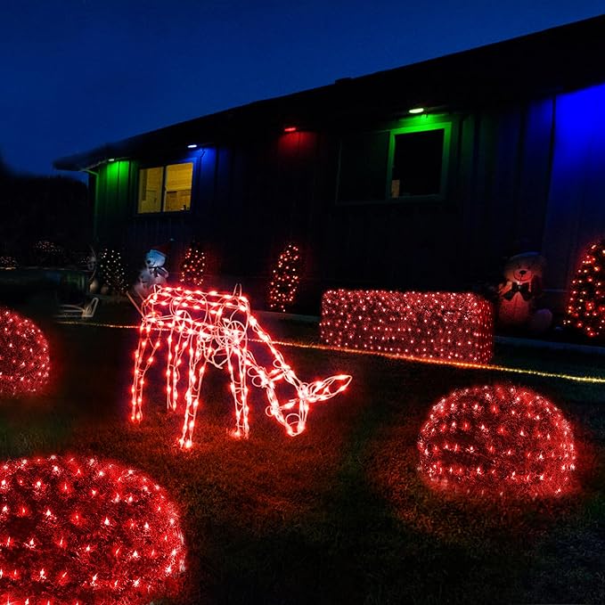 WBao Christmas Lights, 200LED 8.4ft x 5.2ft Net Lights Outdoor Mesh Light with 8 Modes, Timer, UL Certified, End to End Connectable, Waterproof for Lawn, Bushes Outdoor Christmas Decorations, Red