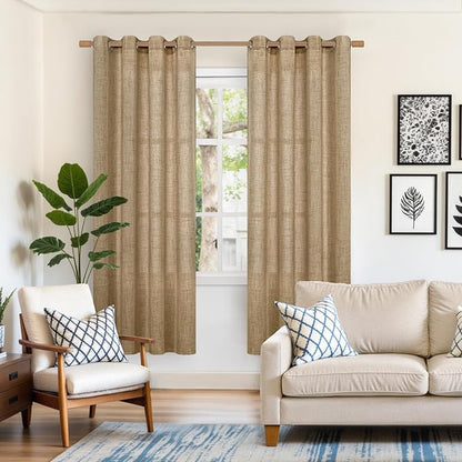 YoungsTex Burlap Linen Curtains 78 Inch Length for Living Room, Light Filtering Semi Sheer Window Drapes with Bronze Grommet Privacy for Farmhouse Bedroom, 52 x 78 Inch, 2 Panels