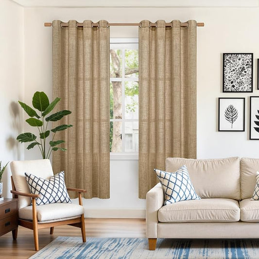 YoungsTex Burlap Linen Curtains 78 Inch Length for Living Room, Light Filtering Semi Sheer Window Drapes with Bronze Grommet Privacy for Farmhouse Bedroom, 52 x 78 Inch, 2 Panels