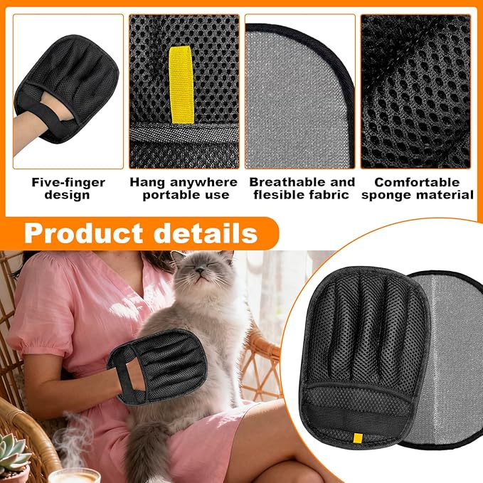 2 pairs of pet grooming gloves, suitable for cats and dogs. Five-finger static pet grooming gloves. Reusable pet grooming tools for sofas, clothes, pet beds and carpets. (Five finger style)