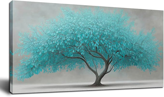 Tree of Life Wall Art for Living Room Bedroom Teal Blue Nature Print Picture Painting Large Framed Wall Decor for Bathroom Office Modern Home Botanical Landscape Wall Decorations Artwork Size 20x40 Ready to Hang