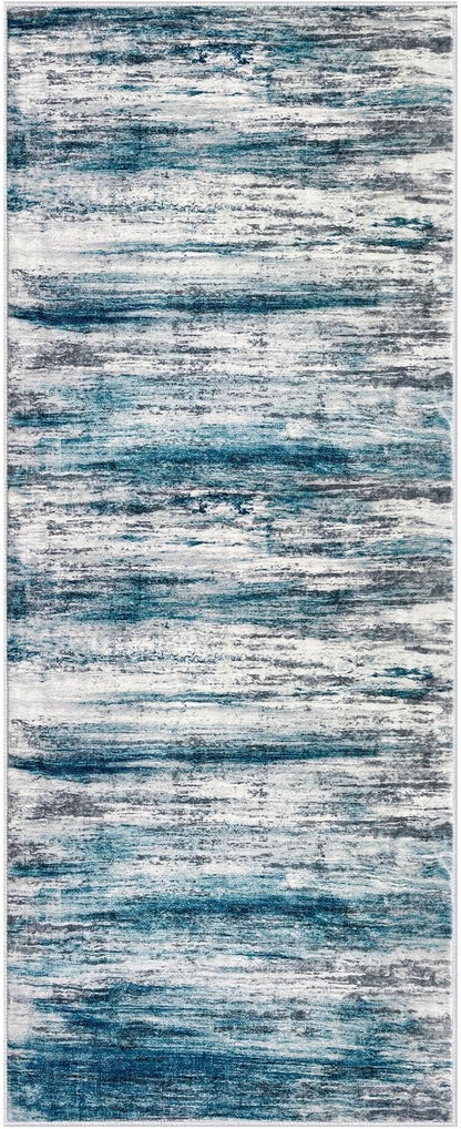 KOZYFLY Modern Abstract Hallway Runner Rug, 2x5 Washable Rug Runner Non-Slip Soft Striped Kitchen Runner Rugs, Print Blue Carpet Runner for Entryway Bathroom Laundry Room Foyer