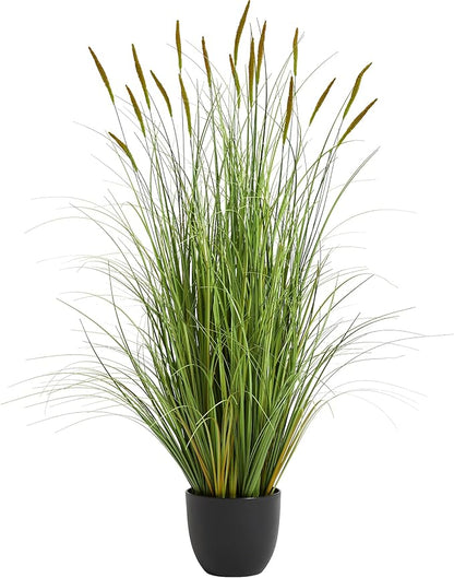 KOL 4ft Artificial Cattail Grass, 47.2in Artificial Indoor Outdoor Fake Onion Plant, Home Office Decor Floor Plants & Flowers in Pot Faux Plant Greenery, Housewarming Gift Reed Grass, Green