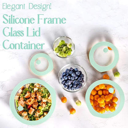 Urban Green Glass Food Container Set with Glass Lid, 4 Pack, Meal Prep Containers with Silicone Framed Airtight Lid, Leakproof, 100% Plastic Free,