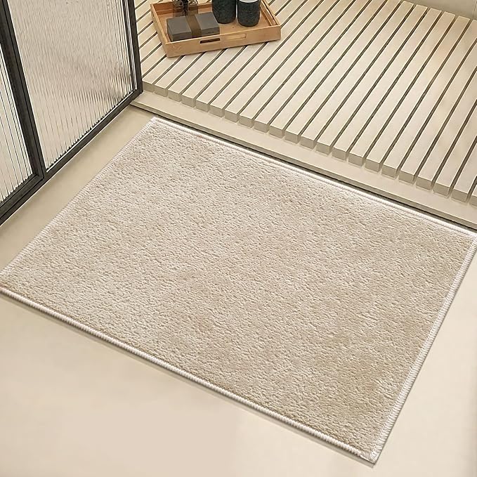 Bath Mat-Non-Slip Bathroom Floor Mats-Absorbent Quick Dry Low Pile Bathroom Rugs Fit Under Door-Bath Rug for Sink,Bathtub,Shower Room,20"×32",Light Coffee