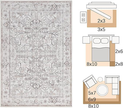 jinchan Kitchen Runner Rug 3x8 - Vintage Floral Machine Washable Non-Slip Hallway Runner Rug with Rubber Backing Ultra-Thin Carpet for Bedroom Laundry Room Farmhouse (3x8ft,Taupe)