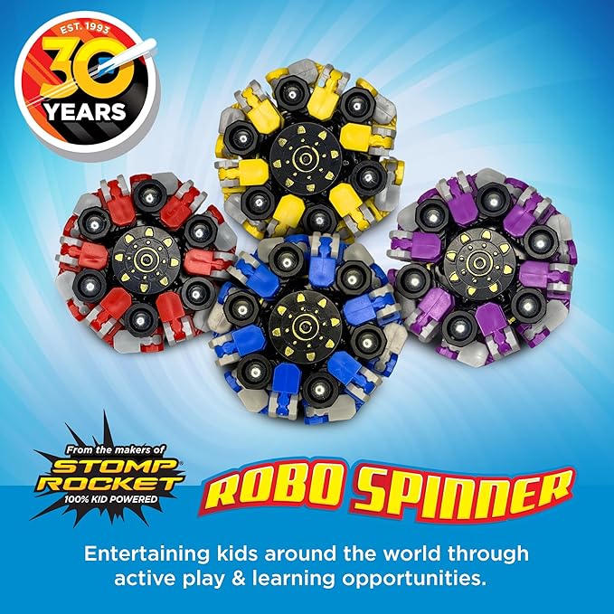Stomp Rocket Robo Spinner, Transformable Fidget Spinner, 4-Pack - Transformer Robot Fidget Toy for Kids - Cool Sensory Gadgets - Spinning STEM Gifts & Party Favors for Boys, Girls, Teens & Adults