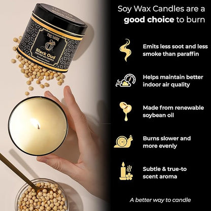Black Oud Candle Highly Scented Soy Candel Clean Non Toxic Velas Aromáticas Gift for Men Pack of 1 5Oz Decorartive Travel Tin