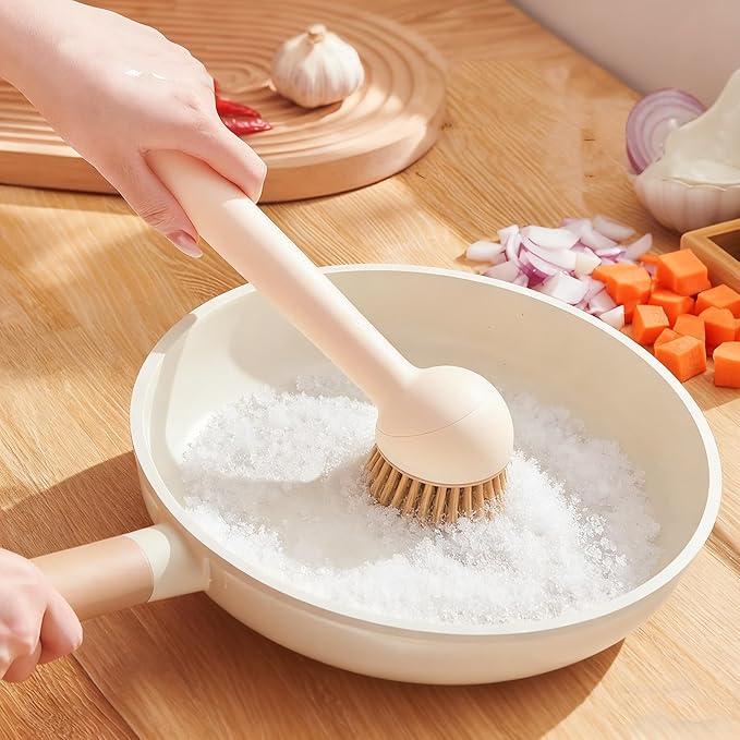 Rotating Long Handle Cleaning Brush,Cleaning Brush for Kitchen, Scrub Brush for Pans, Pots, Kitchen Sink Cleaning, Pack of 2 Plastic Adjustable Household Tool