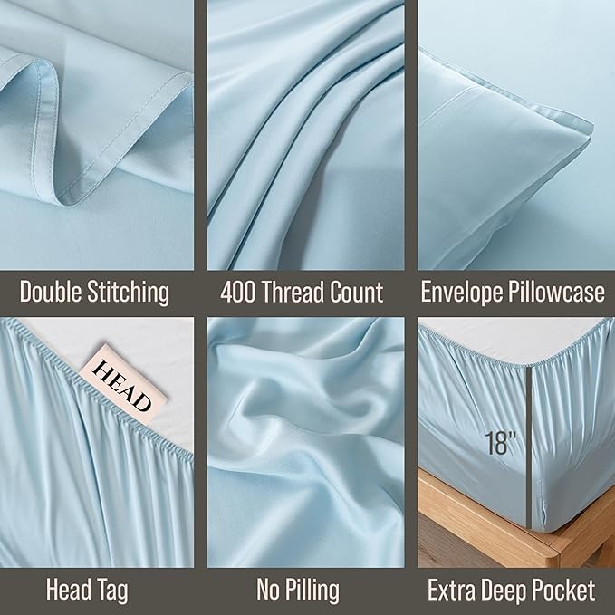 Bella Coterie Luxury Bamboo Viscose Full Size Sheet Set | 100% Organically Grown | Ultra Soft | Cooling for Hot Sleepers | 18" Deep Pocket [Coastal Blue]