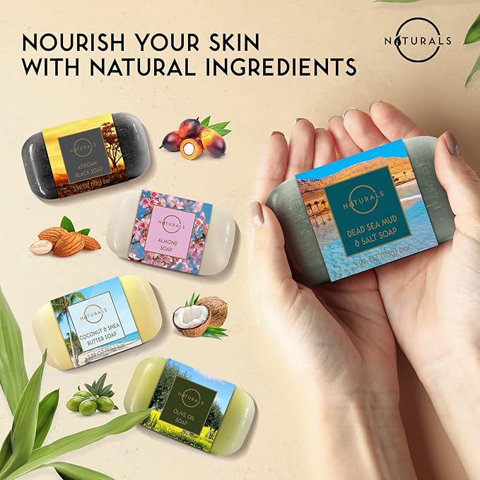 O NATURALS 100% Natural Bar Soap - Gift Set - Organic Ingredients & Essential Oils - Spa Gifts for Women & Men, Body Wash & Face Soap - 10PC Natural Soap Gift Set