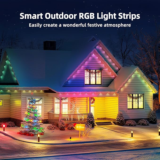50FT Permanent Outdoor Lights, RGB LED Eaves Lights with App/Remote Control,Waterproof Smart String Light for Christmas and All Holiday Decor,Daily and Party Lighting,House Roof and Garden Lighting