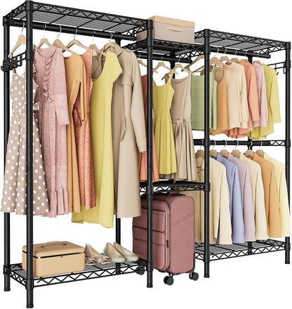 Heavy Duty Garment Rack Clothes Rack,Large Metal Closet Organizer System Storage Wardrobe,Freestanding Clothing Rack with 7 Adjustable Wire Shelves&2 Hang Rods,MaxLoad 1000lbs