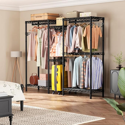 Heavy Duty Garment Rack Clothes Rack,Large Metal Closet Organizer System Storage Wardrobe,Freestanding Clothing Rack with 7 Adjustable Wire Shelves&2 Hang Rods,MaxLoad 1000lbs