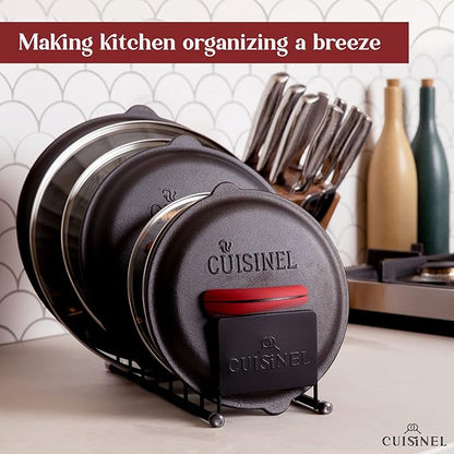 Cuisinel Lid and Dish Organizer Rack - 2-Pack Matte Black Kitchen Storage Organization Stand - Plate Holder, Pan/Pots Covers, Cutting Board and Cookie Sheet Divider - 7-Tier Cabinet/Counter Display