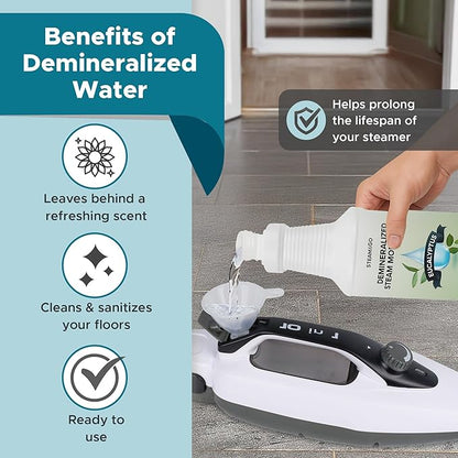 Steam & Go Demineralized Water Cleaning Solution for Floor & Multi-Surface Steam Cleaners - Compatible for All Steam Mops - Eucalyptus Mint Scent, 32 oz, Pack of 6