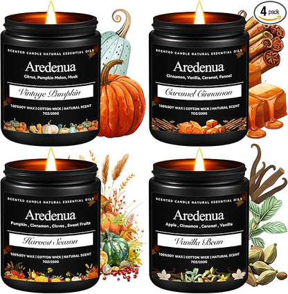 Winter Holiday Candles Set – Cinnamon, Vanilla Bean, Harvest Season & Pumpkin, Cozy Christmas Seasonal Candles Gift, Hand-Poured Soy Candle for Christmas Home Décor & Cozy Winter Gifting