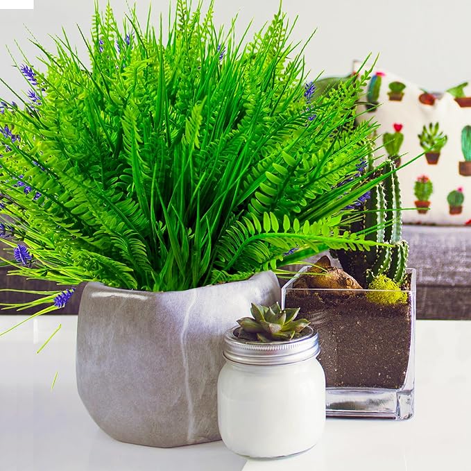 22 Bundles Artificial Plants Outdoor, Fake Plants UV Resistant Artificial Boston Ferns Faux Plants Plastic Greenery, Realistic Artificial Fake Outdoor Flowers for Home Porch Garden Window Box