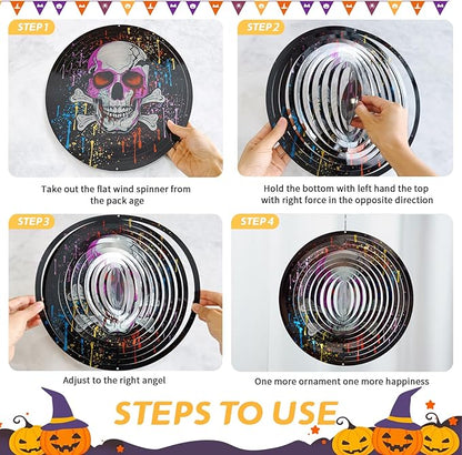Halloween Skull Wind Spinner Decoration - 12 Inch 3D Mandala Kinetic Art Hanging Sculpture Metal Rustproof Garden Decor, Outdoor Hanging Spinner for Patio, Yard, or Garden