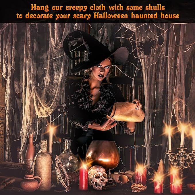 Legigo 12 Pack Grey Halloween Creepy Cloths Cheesecloths, Spooky Black Mesh Fabric Cheese Cloths for Crafts, Scary Gauze Fabric for Party Supplies Home Wall Doorway Outdoor Yard Decor