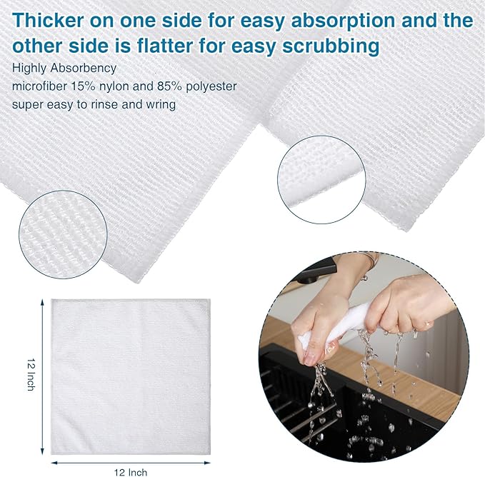 Macarrie 200 Pieces Microfiber Cleaning Cloths Bulk Absorbent Microfiber Towels Reusable Lint-Free Streak Free Wash Rags for House Kitchen Office Restaurants Bar Shop Car, 12 x 12 Inches (White)