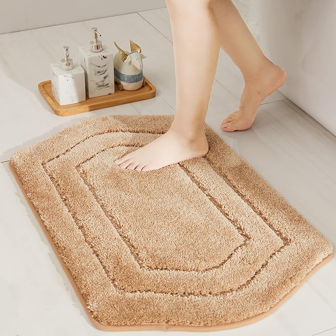 COSY HOMEER Extra Thick Bath Linen Sets Rugs for Bathroom - Anti-Slip Bath Mats Soft Plush 100% Strong Polyester Living Room Bedroom Water Absorbent(Beige,20x32 - Inches)