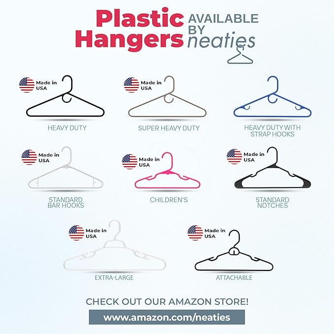 Neaties Heavy Duty Clothes Hangers 100+ Pack (324 Count) – Made in The USA – 8lb Capacity Plastic Hangers for Adult Clothing – Durable for Pants, Coats, Jackets, or Jeans – White & Black
