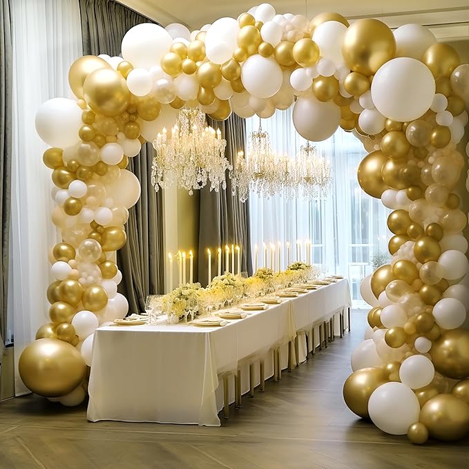 130PCS Metallic Gold Balloons, Latex Balloon Different Sizes 18/12/10/5 Inch, Helium Balloons with Ribbon, Party Balloon for Birthday Wedding Graduation Anniversary Baby Shower Decoration