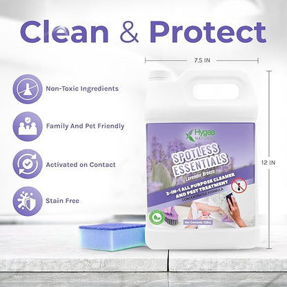 Hygea Natural Spotless Essentials - Concentrated Multi-Surface Cleaner for Home & Kitchen - Eliminates Dust Mites, Bed Bugs, Ants, Lice - Child & Pet Friendly - 128oz (Lavender Breeze Scent)