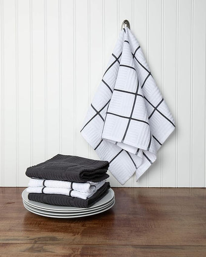 Sticky Toffee Cotton Kitchen Towels Set of 4, Gray and White, 28 x 16 in, Absorbent Reusable Hand and Dish Towels, Tea Towels, Oeko-Tex Certified
