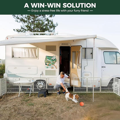 FXW Rollick Unleashed Dog Playpen for Indoor, Yard, RV Camping, 32 inch 16 Panels for Medium and Large Dogs, White│Patented
