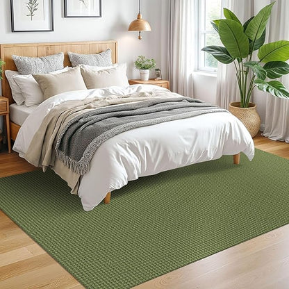 EARTHALL Woven Area Rugs 5x7 Ft Washable Living Room Rugs Non Slip Rubber Backed Dining Room Rug Braided Bedroom Rugs Indoor Floor Carpet for Living Room, Bedroom, Dining Room, Green
