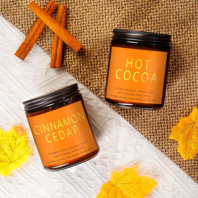 Fall & Christmas Candles, Soy Candles Set - 7Oz * 6 Pack, Holiday/Birthday/Christmas Gifts for Women & Men, Autumn Scents of Hello Fall/Spice Pumpkin/Apple Cider/Hot CocoaCinnamon & Cedar/Maple Latte