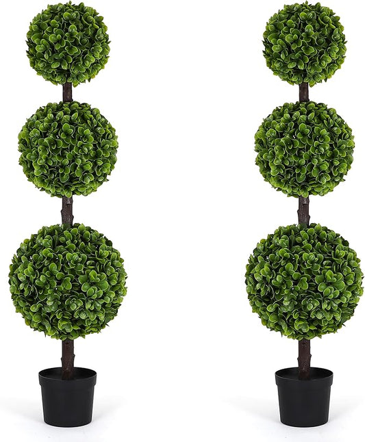 Bornbridge Artificial Jasper Topiary Ball Tree - 4' Jasper Ball Tree - Indoor/Outdoor Topiary Trees - Jasper Artificial Outdoor Plants (2 Pack)