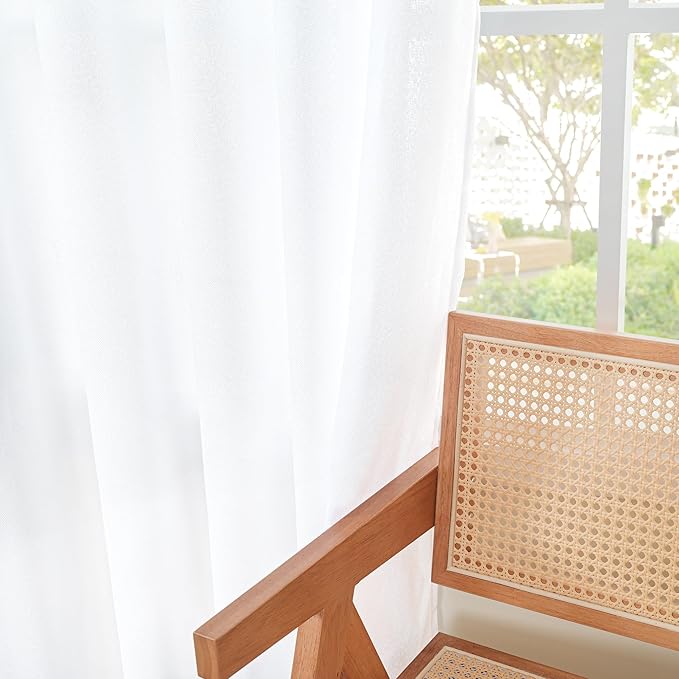 YoungsTex White Linen Curtains 95 Inches Long for Living Room Rod Pocket Light Filtering Window Drapes Floor Length for Bedroom Dining Room Back Tab, 52 X 95 Inch, 2 Panels