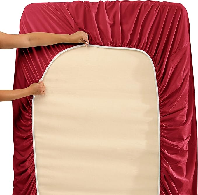 Nestl Short Queen Sheet Set - 1800 Ultra-Soft Microfiber - Double Brushed - Deep Pockets - Easy Fit - 4 Piece Set - Bed Sheets (Short Queen, Burgundy Red)