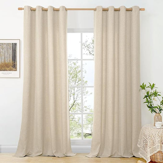 BGment Oatmeal Linen Curtains for Living Room 90 Inch Length 2 Panels Set, Country Rustic Window Drapes Textured Light Filtering for Bedroom Laundry Privacy, Each 52 Inch Wide