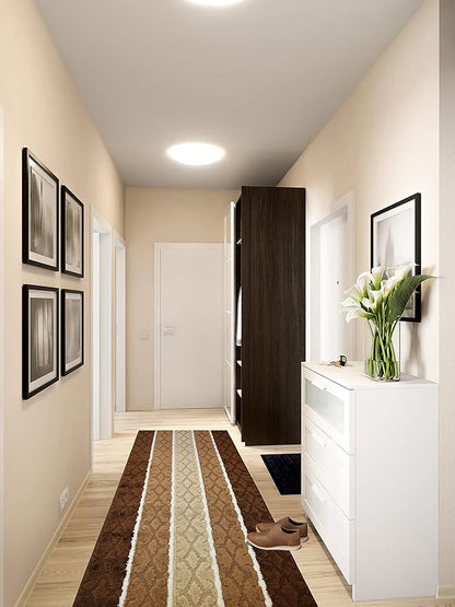 Custom Size Damask Hallway Runner Rug Slip Resistant, 26 Inch Wide x Your Choice of Length Size, Brown, 26 Inch X 12 Feet, Sold and Priced Per Foot