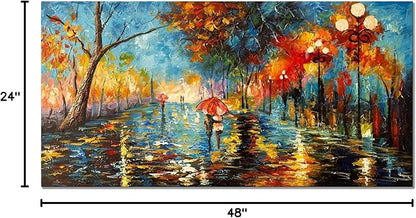 Alenoss 3D Oil Paintings 48x24 Inches Hand Painted Abstract Landscape Romantic Canvas Wall Paintings Home Decorations Texture Framed Wall Art for Living Room Bedroom Wall Decor Ready to Hang