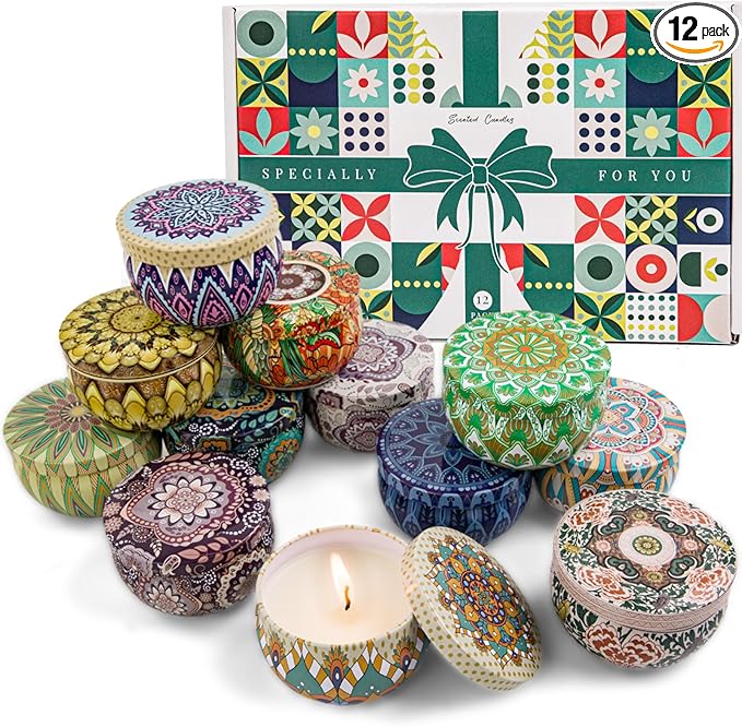 Scented Candles Gift Set, 12 Pack Candles for Home Scented, 21.12 oz Long Lasting Soy Wax Aromatherapy Candle Set with Gift Box, Valentine's Day Gifts for Women