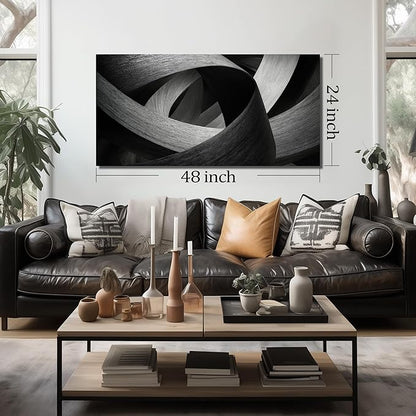 JuhaiArt Abstract Canvas Art for Living Room Bedroom Office Black Wall Decor Gray Picture Artwork 24" x 48" Lines Prints