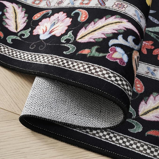 Entryway Rug 2x3 Rug Door Mat Indoor Entrance Washable Rug Small Non-Slip Low Pile Throw Rugs for Entryway, Kitchen, Front Door Indoor Entrance, Entry (Vibrant Black)