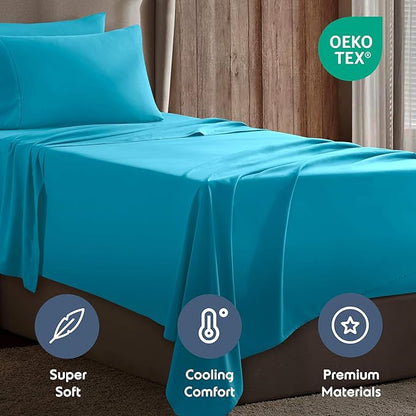Nestl Twin Sheet Set - 1800 Ultra-Soft Microfiber Twin Bed Sheets - Double Brushed - Deep Pockets - Easy Fit - Extra Soft - 3 Piece Set - Bedding Sheets & Pillowcases (Twin, Bright Blue)