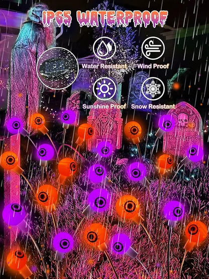 6 Pack Halloween Decorations Outdoor Solar Eyeball Lights, Purple and Orange Scary Eyeball Swaying Firefly Lights with 2 Modes, Waterproof Halloween Pathway Lights for Yard Garden Lawn Party Decor