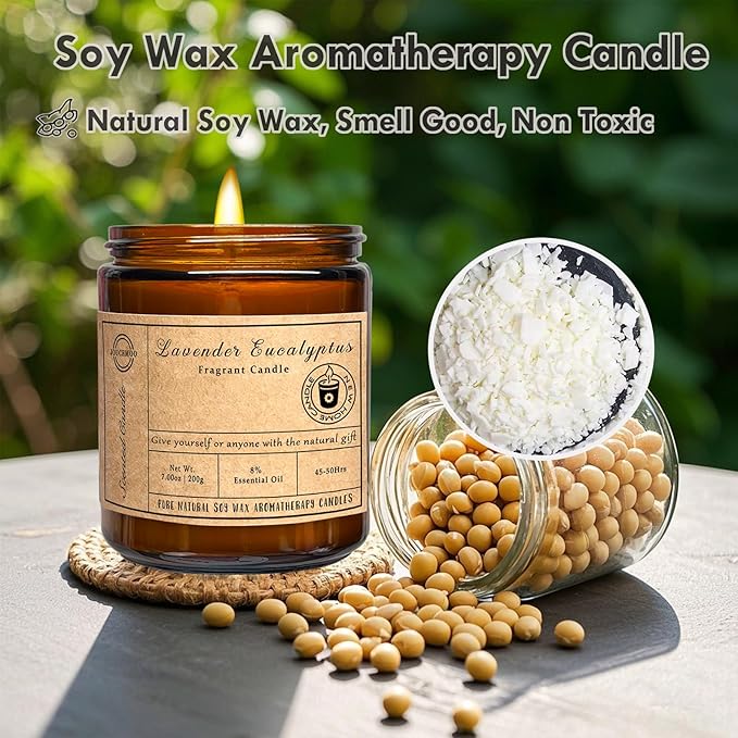 Scented Candles - Lavender Eucalyptus Candles for Home Scented, 7oz Soy Wax Aromatherapy Candle for Stress Relief and Relaxation Anxiety, Non Toxic, Birthday Gifts, Christmas Gifts for Women & Men