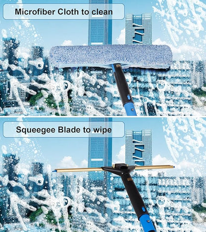 Swivel Squeegee Kit with 4 Extension Poles,Glass Scraper, Bendable Duster, 2 Window Scrubber Cloth for Glass, Car, Floor, Home,Garden