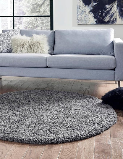 Unique Loom Solid Shag Collection Area Rug (6' 1" Round, Graphite Gray)
