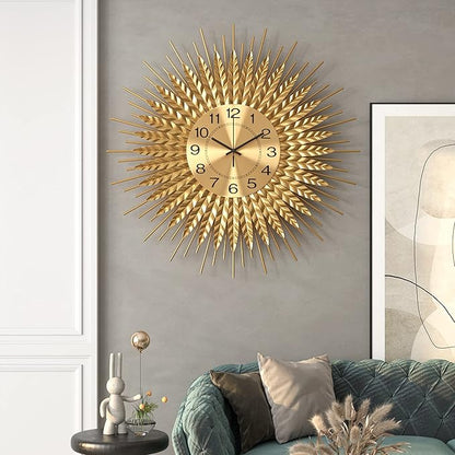Modern Large Wall Clock Decorative Metal Mid Century Wall Clocks, Gold Big Silent Non-Ticking Clock, Modern Handmade Home Art Decor for Living Room, Bedroom, Dining Room, 24 Inch